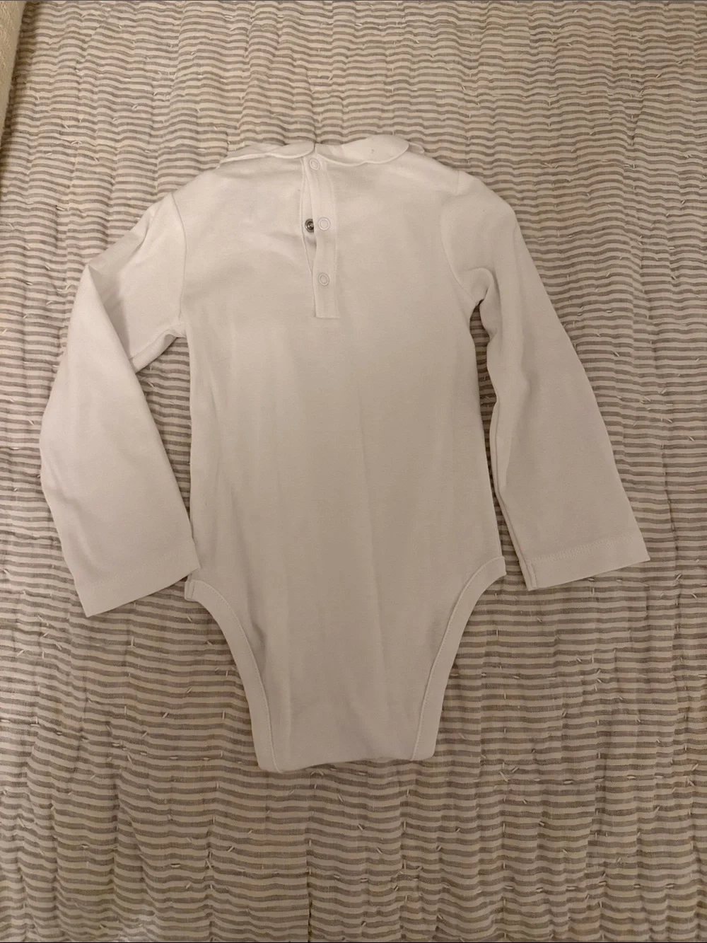 Jacadi White Long-Sleeve One-Piece with Scalloped Collar